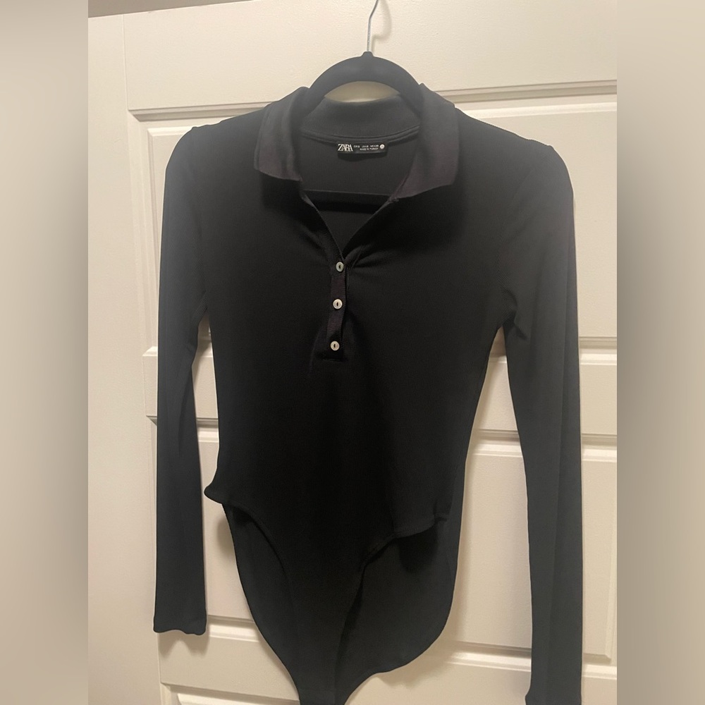 Black polo button down bodysuit Zara